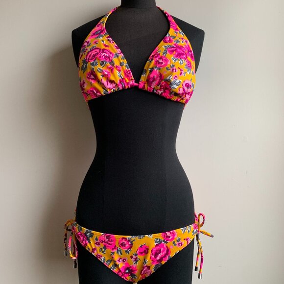 Billabong surf BLUE CRUSH era Vintage bikini floral D cup halter top set RARE - Picture 9 of 9